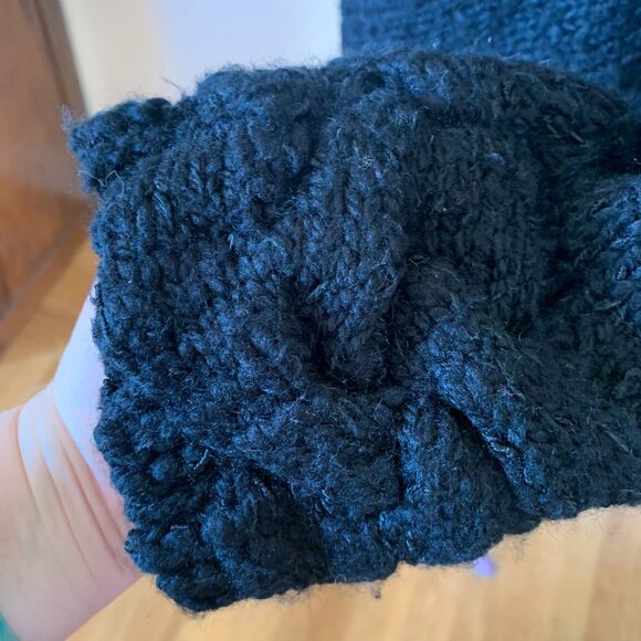 Hand Knit Black Wool Silk Coatigan Cardigan Coat Sweater Cables Asymmetrical L - Picture 4 of 6